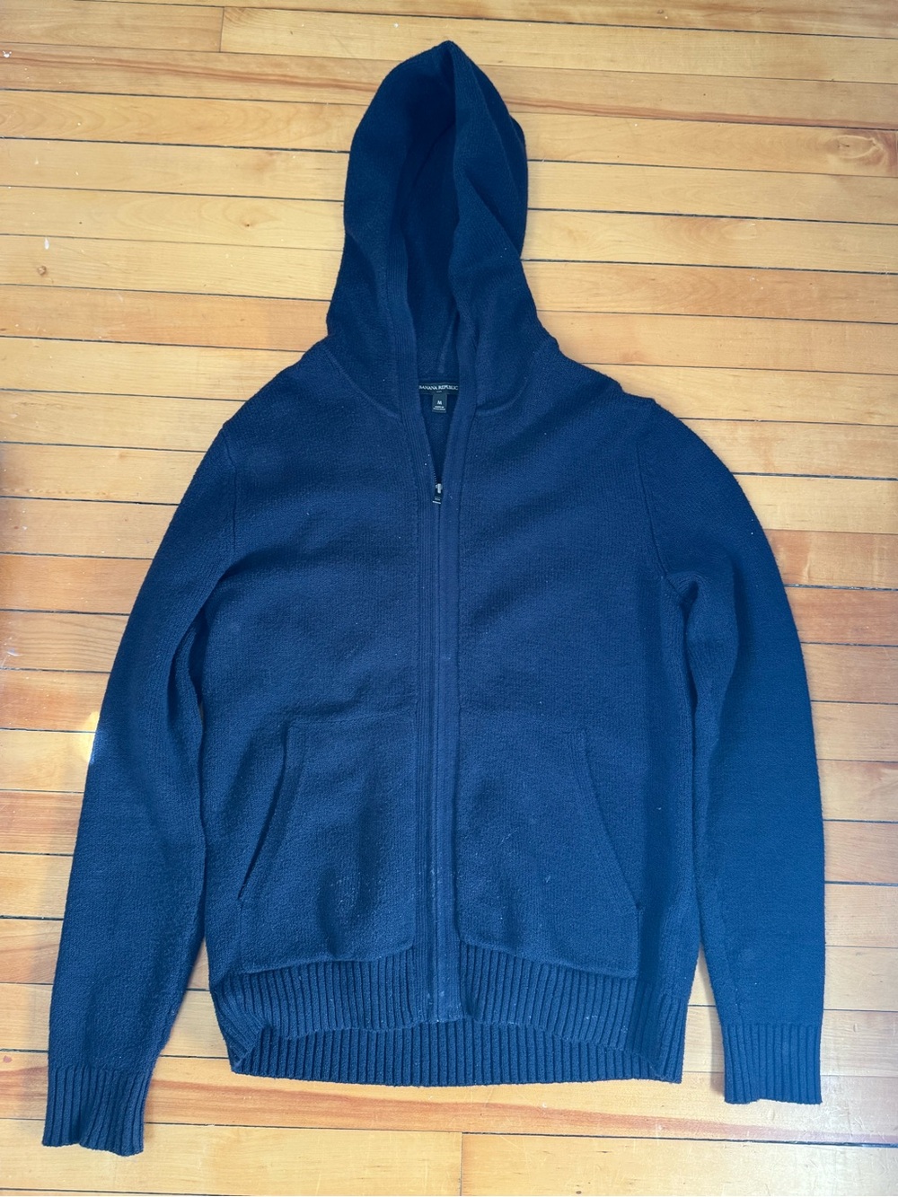Banana Republic Knit Zip Hoodie Medium Navy Full Zip Sweater